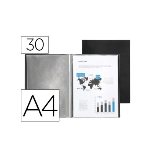 Capa catalogo liderpapel 30 bolsas polipropileno din a4 preto opaco.