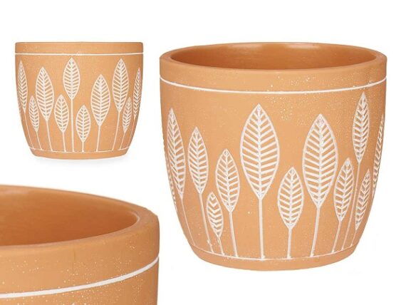 Vaso terracota redondo folhas 17x15