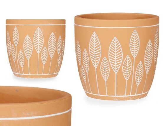 Vaso terracota redondo folhas 13.5x10