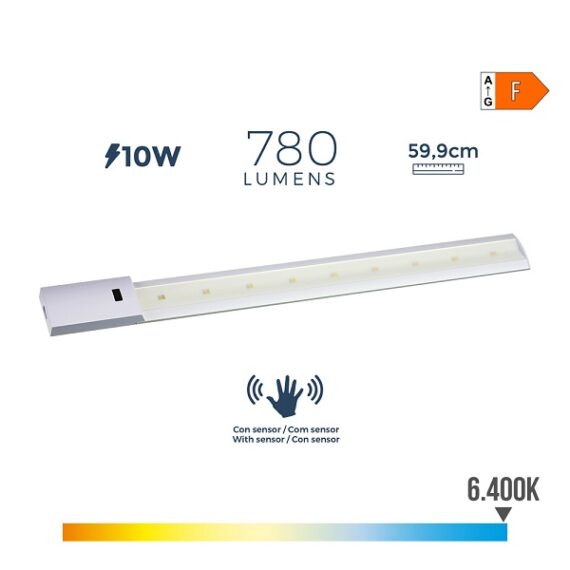 ARMADURA LED COM SENSOR 10W 780lm 6400K LUZ FRIA 5,5x59,9cm EDM
