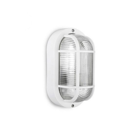 APLIQUE OLHO DE BOI OVAL IP54 COR BRANCO 1xE27 40W 11,4x20,2x10cm MODELO TARRAGONA. EDM