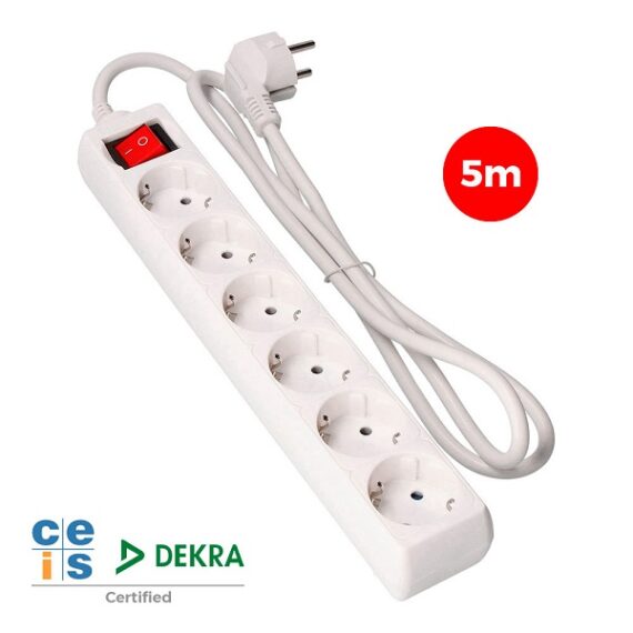 BLOCO 6 TOMADAS T/TL 10/16A SCHUKO + INTERRUPTOR 5m 3x1,5mm EDM