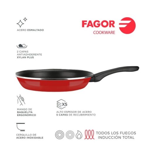 FRIGIDEIRA OPTIMAX Ø30cm VERMELHA AÇO AISI 430 FAGOR