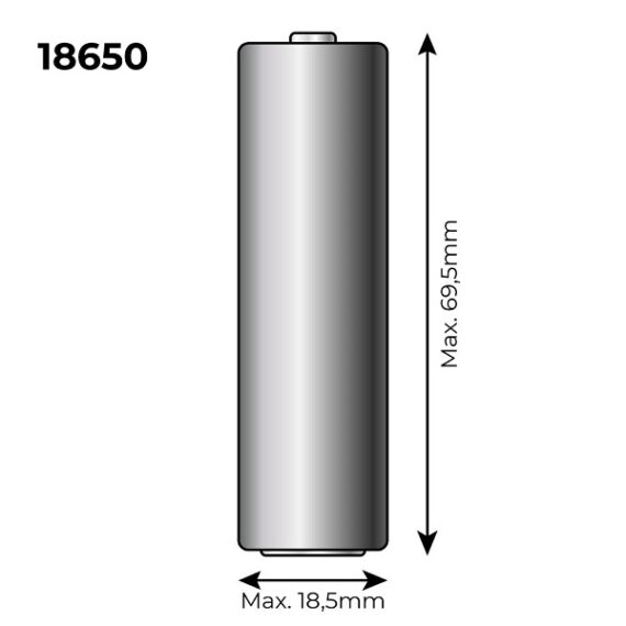 PILHA DE LÍTIO RECARREGÁVEL 3.7V 2300mAh (REF: 36100/36105/36115/70390) MOD: 18650 Ø18´5mm x 69´5mm