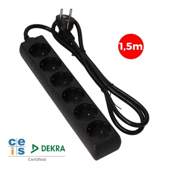 BLOCO 6 TOMADAS T/TL 10/16A SCHUKO 1,5m 3x1,5mm PRETA EDM