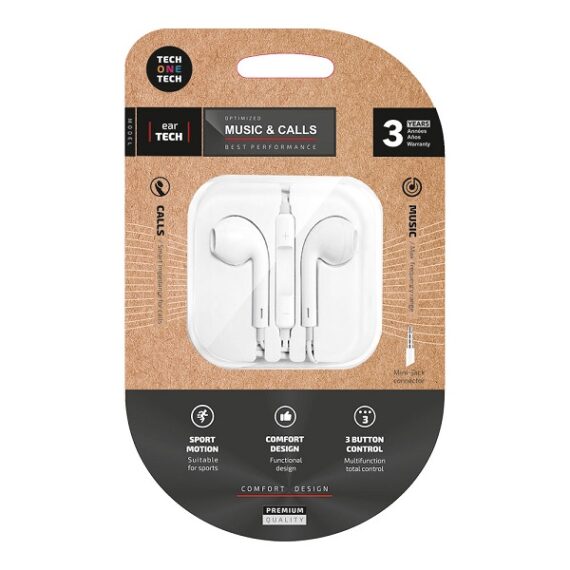 AURICULARES EARTECH BRANCOS, CONETOR MINI-JACK. TECH ONE TECH