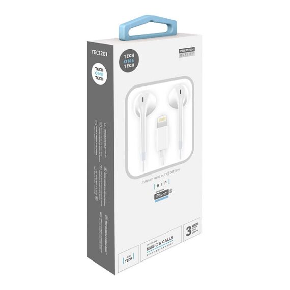 AURICULARES HIP BRANCOS, LIGHTNING (COMP. APPLE). TECH ONE TECH