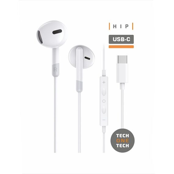 AURICULARES HIP BRANCOS, COM USB-C. TECH ONE TECH