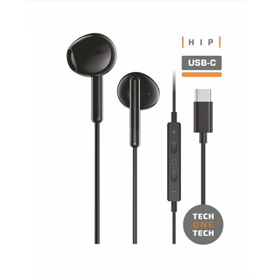 AURICULARES HIP PRETOS, COM USB-C. TECH ONE TECH