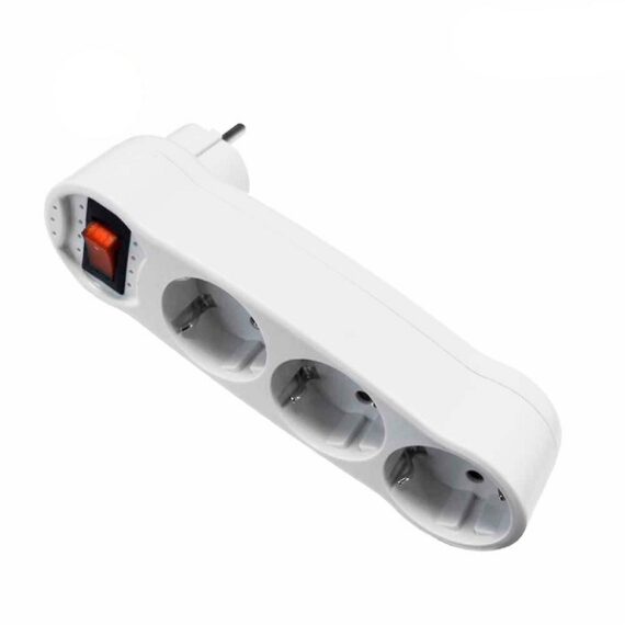ADAPTADOR TRIPLO 2P+E, 16A 250V~ COM INTERRUPTOR LUMINOSO, ENTRADA FRONTAL, BRANCO (RETRÁCIDO)