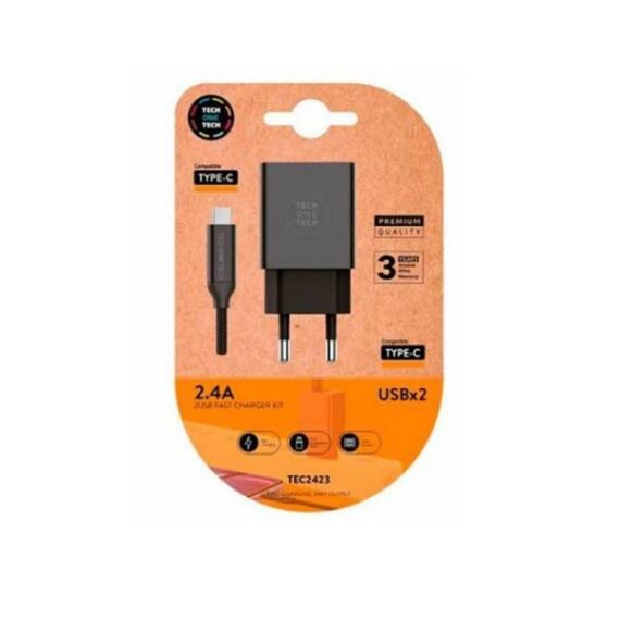 CARREGADOR DUPLO + CABO USB C 2.4A