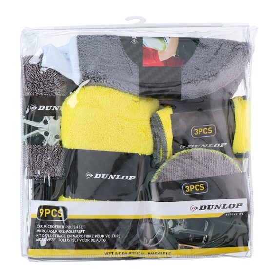 KIT DE LIMPEZA PARA CARROS/MOTAS 9 PEÇAS DUNLOP