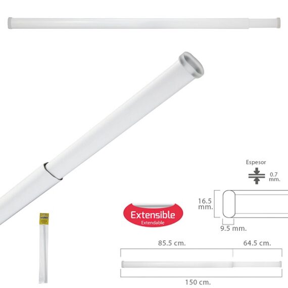 Barra Transparente Extensível 85.5/150 cm Com Mola de Pressão Ajustável (1 Peça) MAURER