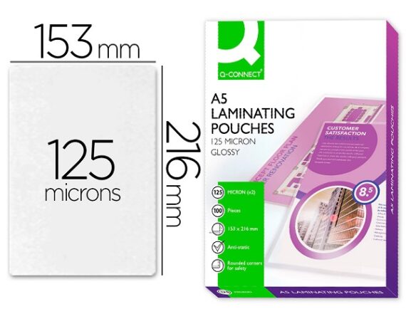 Bolsa de plastificar q-connect 153 x 216 mm 125 microns din a5 caixa de 100 unidades.