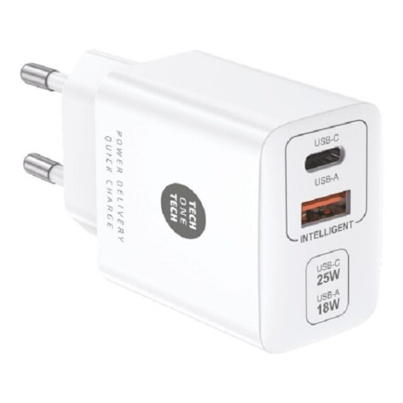 CARREGADOR ULTRA-RÁPIDO USB-C + USB-A PD DE 25 W, BRANCO