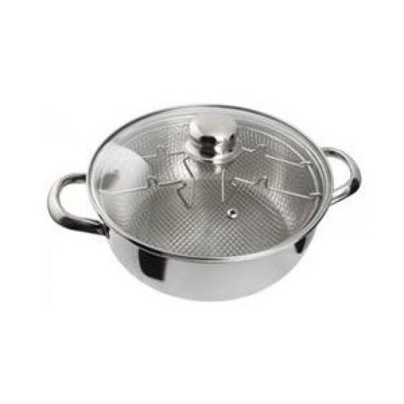 Fritadeira Inox c/ Cesto e Tampa de Vidro 24cm